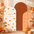 FYSUIMU 3 Pcs Fall Arch Backdrop Covers A Little Pumpkin is on the Way Baby Shower Decorations Orange Plaid Stretchy Spandex Arch Stand Fabric Cover for Autumn Gender Reveal Birthday (4ft/5ft/6ft) by FYSUIMU