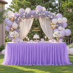 Purple Fitted Tablecloth Rectangle 6 Foot Stretch Elastic Tulle Ruffle Tablecloths Rectangular Spandex Table Covers 6ft Birthday Baby Shower Wedding Party Table Cloths with Skirt 2Pack - Image 2