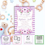 Custom Baby Shower Invites Pink and Purple Flower Baby Shower Invitation 20 5x7 Custom Personalized Floral Shower Invites With Envelopes - Unique Pink and Purple Floral Theme - Image 2