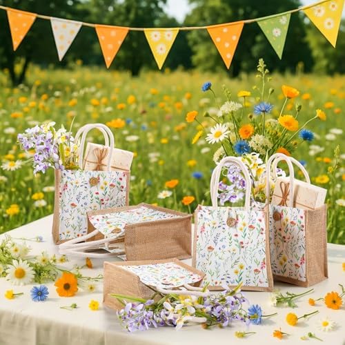 Abbylike 12 Pcs Floral Gift Bag Small Flower Tote Bag,Wildflowers - Image 4