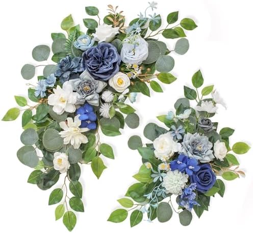 Wedding Welcome Signs Floral(Pack of 2)，Wedding Arch Flowers for Wedding Decorations and Reception Backdrop Decoration (Blue) by BMQDSM