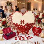 Personalized Wedding Guest Book Alternative Wooden Drop Box Heart Chips - Image 2