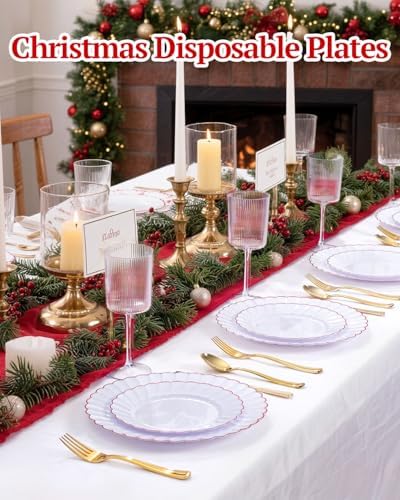 YOUBET 60PCS Red Scalloped Plastic Plates for Party Wedding - Image 3