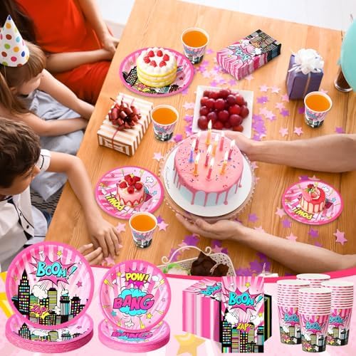Funnymoom 250 Pcs Girl Hero Birthday Decoration Serves 50 Party Supplies - Image 5
