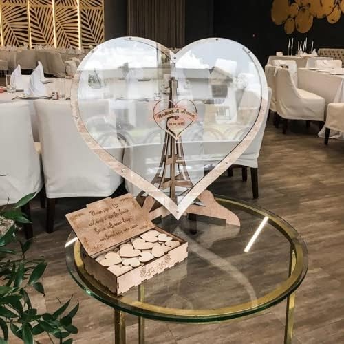 jinfu Custom Transparent Heart Alternative Rustic Wedding Guest Book,Wedding Guest Book Alternative Wedding Decor Drop Heart Guestbook,Personalized Wedding Guest Book (no Wood Box,35x40cm 100 Hearts) - Image 4