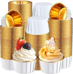 450 Pack White Gold Cupcake Liners Bulk Disposable Foil Muffin Cup by Gandeer