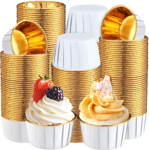 450 Pack White Gold Cupcake Liners Bulk Disposable Foil Muffin Cup by Gandeer
