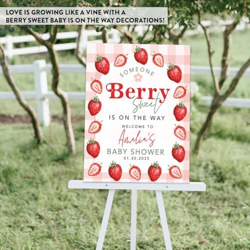 Andaz Press Personalized Someone Berry Sweet Baby Shower Decorations, Berry Baby Shower Welcome Sign, Strawberry Shortcake Girl, Strawberry Decorations For Party, 16x20 Inches - Image 6