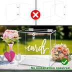 Hooqict Clear Acrylic Card Box with Lock and Slot, Thick DIY Wedding Gift Card Box for Party, Graduation, Wedding Reception, Retirement, Bridal or Baby Shower, Raffle Ticket Money Envelope Holder - Image 2