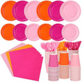 Ziliny 420 Pcs Orange and Pink Paper Plates and Napkins 9 oz Paper Cups Forks Knives Spoons Disposable Tableware for Summer Tropical Theme Birthday Party Supplies, Serves 60 by Ziliny