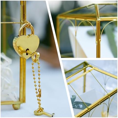 Wedding Card Box with Slot and Lock, 12.6'' Large Gold Card Box for Reception, Glass Decorative Card Holder, Reusable Keepsake Storage for Wedding, Party, Baby Showers, Tabletop Decor - Image 6