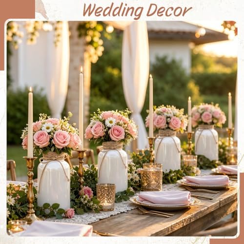 6 Pack Mason Jar Vases for Centerpieces, White Glass Flower Vase - Image 6