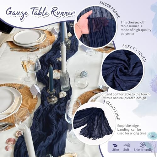 Showgeous 20 Pack Navy Blue Cheesecloth Table Runner, 17 x 108 Inches - Image 3