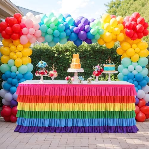 Rainbow Table Skirt Tutu Unicorn Tablecloth for Rectangular Table Birthday Unicorn Party Christmas Decoration 9ft - Image 2