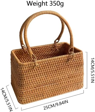 Wicker Picnic Basket with Double Folding Handles: Handmade Woven Picnic Basket, Garden Basket Harvest Basket, Natural Small Wicker Basket with Handle for Storage, Camping, Home Decor (Square Basket) - Image 2
