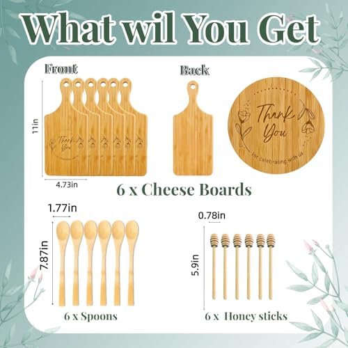 Baby Shower Prizes for Game Winners Bamboo Cheese Board Spoon Towel Thank You Card and Gift Bags for Baby Shower Wedding Bridal Shower Favors, 6 Sets - Image 2