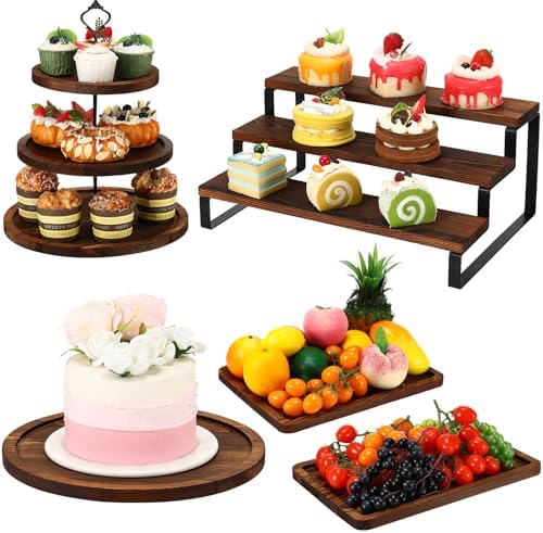 Teenyyou 5 Pcs Wood Dessert Table Display Set Cupcake Stand, Dark Color by Teenyyou