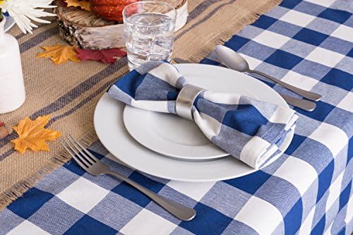 DII Buffalo Check Collection, Classic Farmhouse Tablecloth, 70" Round, Navy & Cream - Image 3