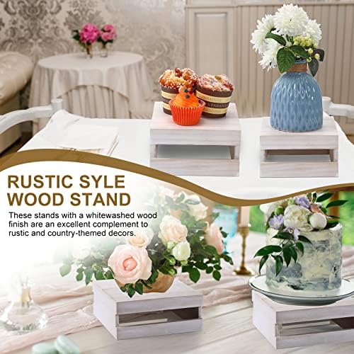 Sieral 4 Pcs Wood Cupcake Stand Dessert Risers for Party,Vintage White - Image 6