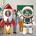 2 Pcs 3.94 ft Space Photo Booth Prop Rocket Astronaut Life Size Cardboard Cutout Stand up Backdrop Rocket Cardboard for Space Birthday Party Decoration Science Event Display - Image 6