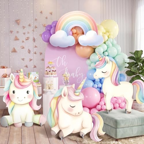 4 Pcs Large Unicorn Party Decorations, Rainbow Unicorn Cardboard Cutouts, Birthday Decoration for Girls Baby Shower Photo Booth Backdrop Party Supplies - Image 2
