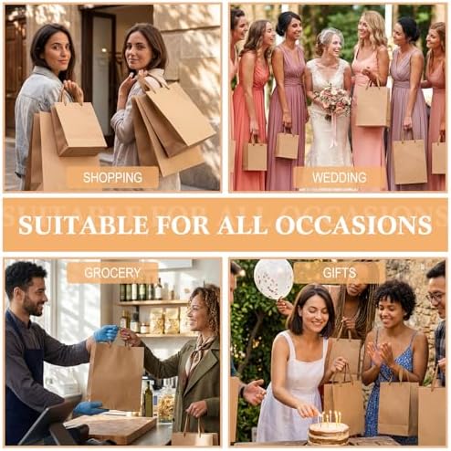 PerKoop 80 Pack Kraft Gift Bags with Handles 4 Sizes,Horizontal,Brown - Image 4