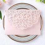 ponatia 5.12 x 7.2 Inches 20PCS Tri-Fold Laser Cut Wedding Invitation Pocket with Envelopes for Wedding Bridal Shower Engagement Birthday Invite (Blush Pink, 20pcs No Inner Sheet) - Image 2