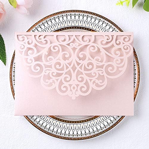 ponatia 5.12 x 7.2 Inches 20PCS Tri-Fold Laser Cut Wedding Invitation Pocket with Envelopes for Wedding Bridal Shower Engagement Birthday Invite (Blush Pink, 20pcs No Inner Sheet) - Image 2
