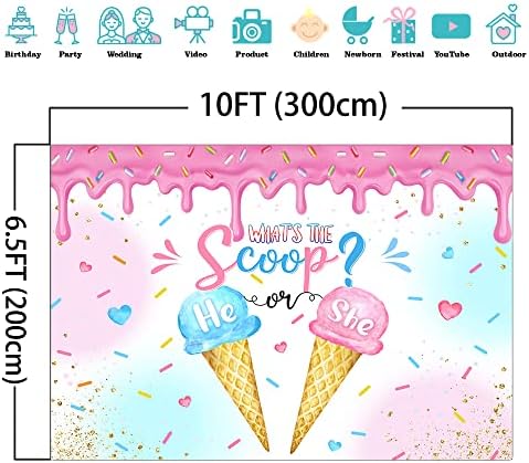 Mocsicka Ice Cream Gender Reveal Backdrop What's The Scoop Background Summer He or She Gender Reveal Party Decorations Banner Photo Studio Props (10x6.5ft) - Image 4