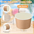 Honeydak 200 Pcs 8 oz Kraft Paper Ice Cream Cups Disposable Dessert Bowls for Hot or Cold Food Brown Paper Snack Containers for Sundae, Frozen Yogurt, Soup Baby Shower Party Supplies - Image 2
