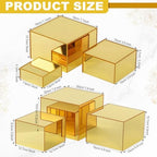 Geelin 6 Pack Acrylic Risers for Display Acrylic Cube Boxes Risers Display Stands with Hollow Bottoms Decorative Stand for Jewelry Candy Table Decor 6 Sizes(Gold,3 to 8 Inch,Square) - Image 2