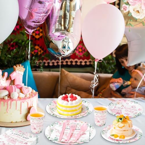Pickmesh 400 Pcs Floral Baby Shower Party Decoration Paper Plates Serve 50 - Image 5