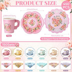 Nuogo 589 Pcs Floral Tea Party Disposable Cups Saucers Napkins Balloon Kit - Image 2