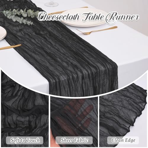 12 Pack Black Cheesecloth Table Runners 21x120 Inch Boho Gauze Table Runner 10FT Long Rustic Sheer Black Table Runner for Baby Shower,Wedding,Party,Birthday,Home Table Decor - Image 5