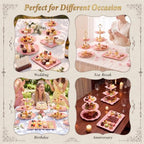 10 Pcs Cupcake Stand,Dessert Table Display Set with Gold Rim, 3 x Three-Tier and 3 x Two-Tier Cake Stands，4 x Appetizer Serving Trays for Birthday, Wedding, Baby Shower,Tea Party (Pink) - Image 7