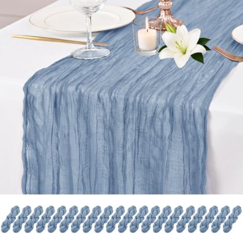20 Pack Dusty Blue Table Runner 17 x 108inch Cheesecloth Table Runner Rustic Boho Gauze Sheer Fabric Cheese Cloth Table Runners for Wedding Party Bridal Baby Shower Birthday Spring Table Decor by Lumaycens