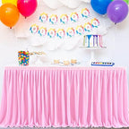17ft Pink Table Skirt for Rectangle Table Ruffle Table Skirts Desk Skirts Tablecloth Polyester Pleated Fabric Table Skirts Bridal Shower Banquet Wedding Party Table Skirts - Image 5