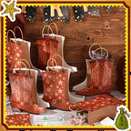 Mooliwe 32 Pcs Cowboy Cowgirl Boots Paper Bags Western Theme Kraft Gift Bag with Handles Candy Goodie Treat Grocery for Favors Wild West Birthday Rodeo Bachelorette Baby Shower Party Supplies (Brown) - Image 2