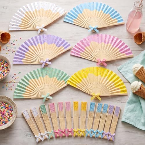 Roowest 36 Pcs Ice Cream Folding Hand Fans Bulk, Pastel Party Decorations - Image 2