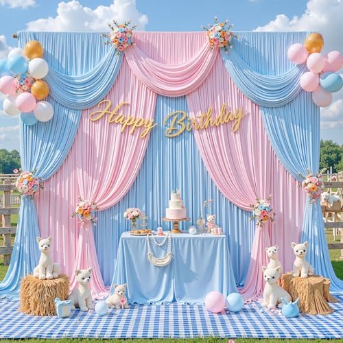 10x8ft Blue Pink Photo Backdrop Curtains for Gender Reveal Wrinkle Free Polyester Photoshoot Curtains Drapes Backdrop for Baby Shower Boy or Girl Birthday Party Photography Background 2 Panels 5x8FT - Image 4
