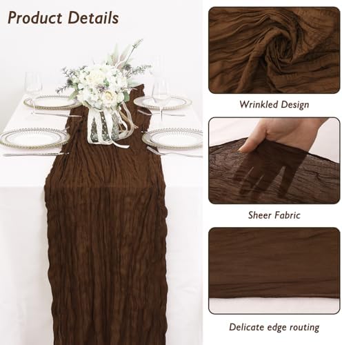 8 Pack Brown Cheesecloth Table Runner 120 Inch Boho Wedding Decor - Image 3