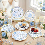 Funnymoom 250 Pcs Blue Gold Floral Paper Plates Napkins Cups Serves 50 - Image 6