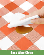 Smiry 12 Packs Gingham Disposable Table Cloth, 54 x 108 Inch Waterproof Plastic Tablecloth, Rectangle Orange and White Checkered Table Covers for Picnic, Birthday, Party - Image 5