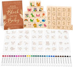 117 Pcs Baby Shower Blocks to Decorate Game Kit, 52 Wooden Baby Blocks for Baby Shower Games, 24 Acrylic Markers, 10 Stencils, Game Sign, DIY Baby Shower Activity & Gender Reveal Decor, Kraft Boho by Unknown