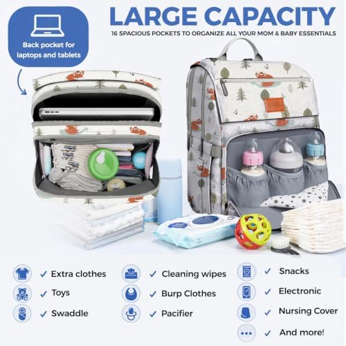 PILLANI Baby Diaper Bag Backpack - Baby Bag for Boys & Girls, Toddler Backpack, Large Capacity Travel Diaper Bags w/Changing Pad, Waterproof Diaper Backpack - Best Shower Gifts for Boys - Baby Stuff - Image 2