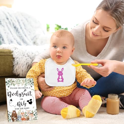 Chuarry 43 Pcs DIY Baby Bibs Decorating Kit 8 Bodysuits 8 Pcs 2 Ply White Bibs 10 Fabric Markers 16 Stencils Baby Shower Sign (Woodland Animals) - Image 6