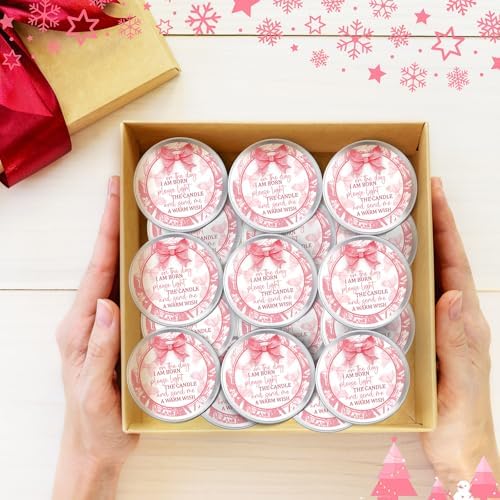 MTLEE Bow 24 Pcs Baby Shower Party Favors Candles Lavender Scented Baby Shower Favors for Guests Rustic Tealights Candles Gender Reveal Return Gifts(Pink, 1.2 oz) - Image 5