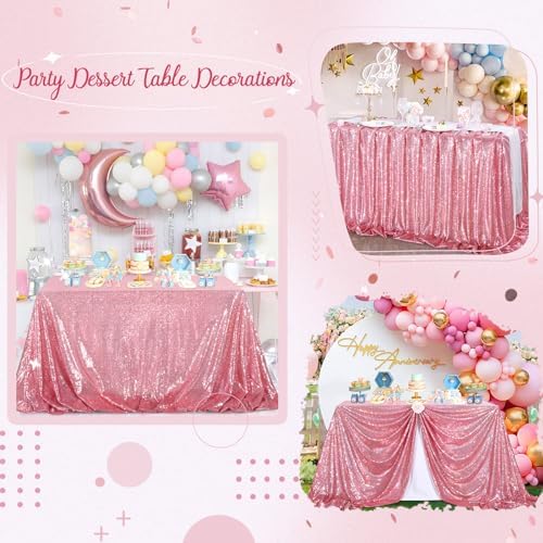 SoarDream Blush Pink Sequin Tablecloth 90"x156" Wedding Table Cloth - Image 6