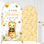 2PCS A Little Honey is on the Way Arch Backdrop Cover 6ft 7.2ft Stretchy Spandex Fitted Bumble Bee Baby Shower Backdrop for Honey Bee Baby Shower Party Decorations Supplies Photo Props by Tarndom