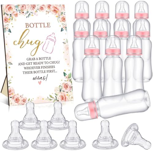 Trelaco 12 Pcs Floral Theme Baby Shower Games Bottle Chug Wooden Sign Set by TrelaCo